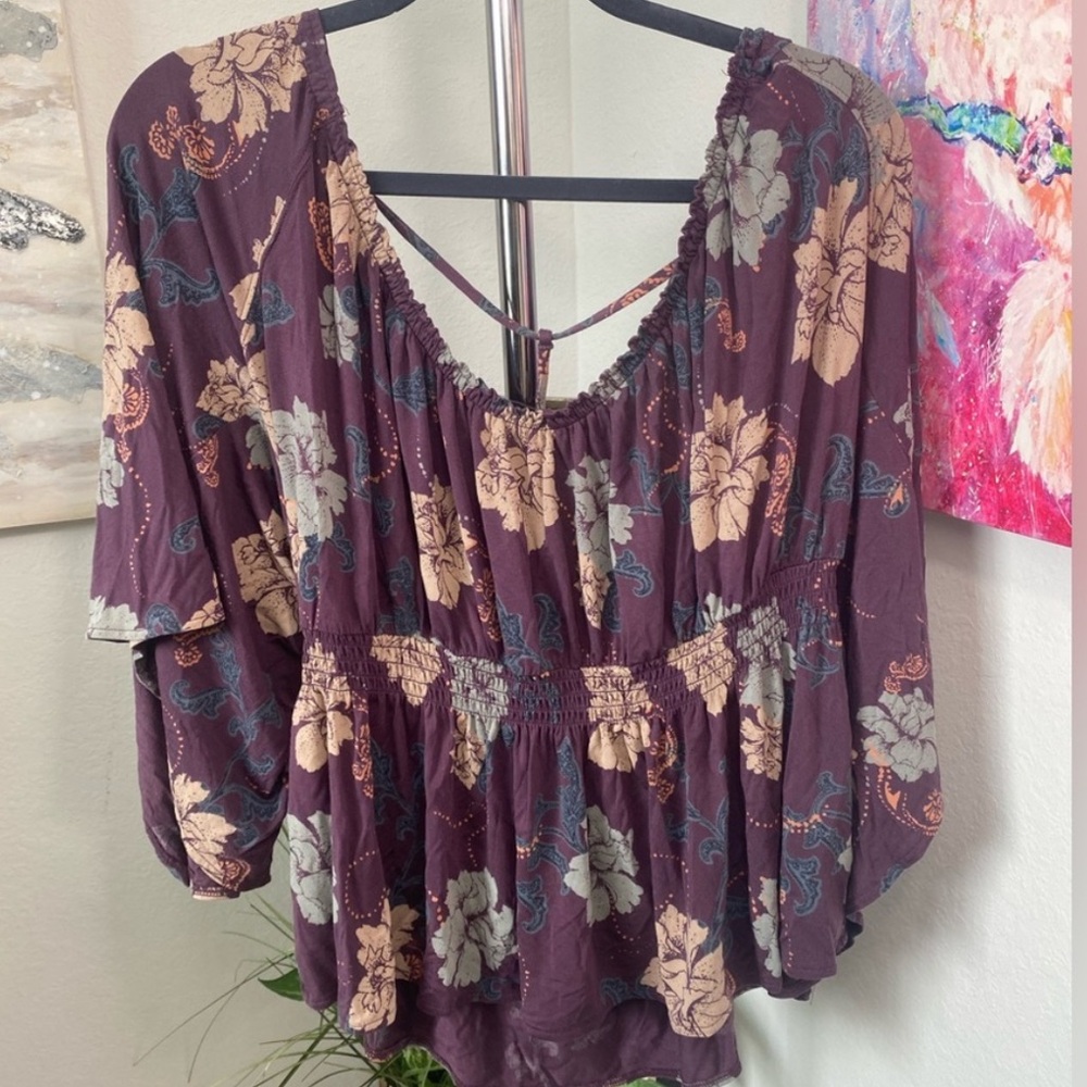 Free People Plum Glenside Peasant Bell Sleeves Top Size Large - MRSP: $88 - Picture 8 of 9